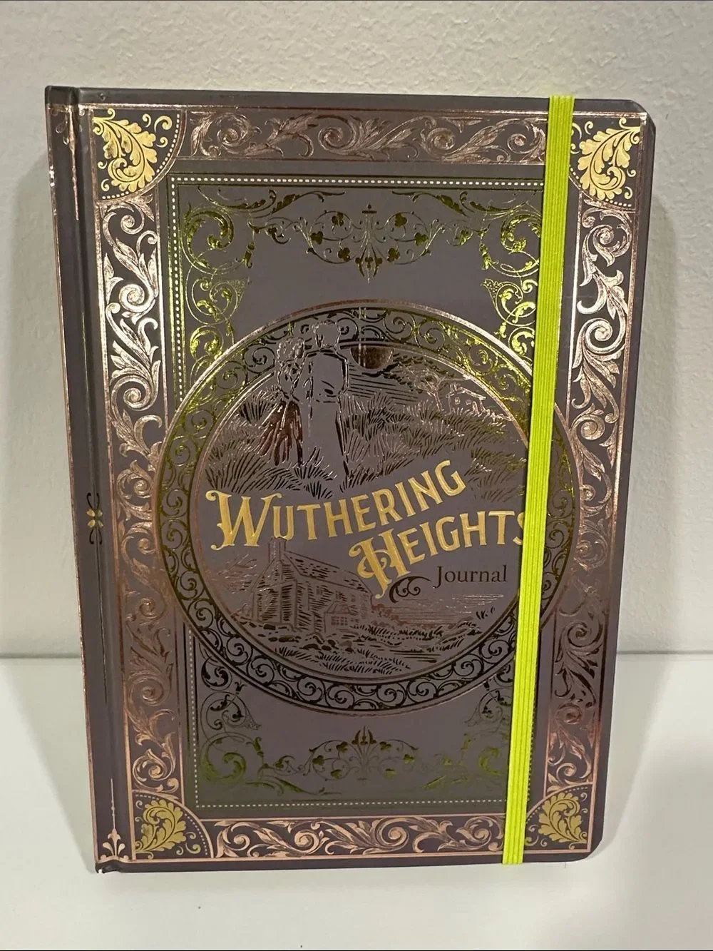 WUTHERING HEIGHTS JOURNAL GREEN gold foil lettering neon green elastic band.